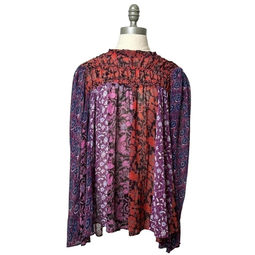 Free People Merrie Mix RARE Print Long Sleeve Oversized Tunic Size XS
